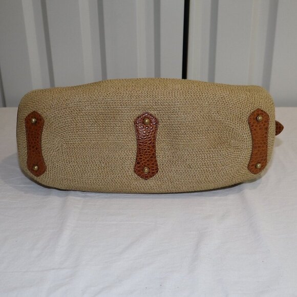 Eric Javits Women's Straw Rafia Shoulder Bag East West Design Croc Embossed Tan - Picture 6 of 13